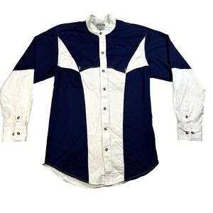 VTG Mens Express Rider Western Shirt Long Sleeve Button Up White Blue Size Small